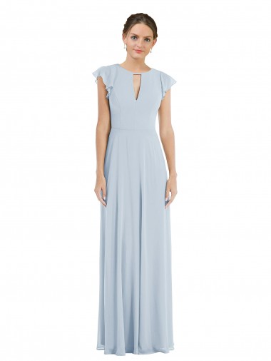 Best Soft Chiffon V-Back Long Bateau Neck A-Line Formal Evening Dress