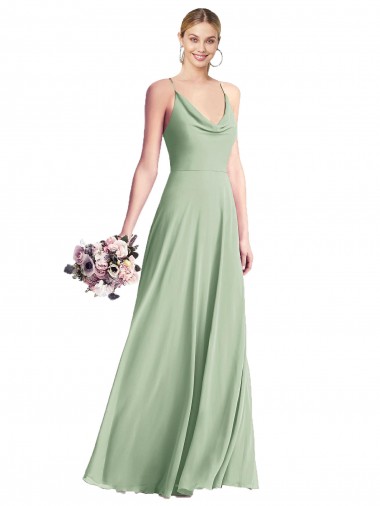 Best Chiffon V-Back Long Spaghetti Straps A-Line Evening Dress