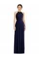 Best Soft Chiffon Open Back Long Halter Neck Dark Navy A-Line Semi Formal Evening Dress