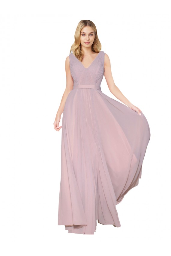 Best Soft Chiffon V-Back Long V-Neck Primrose A-Line Formal Evening Dress