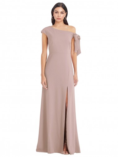Best Stretch Crepe Long Off the Shoulder Dusty Pink A-Line Formal Evening Dress