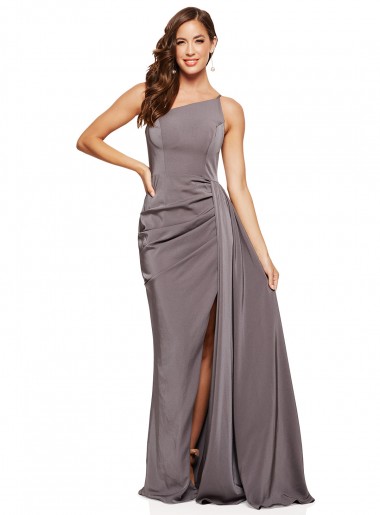 Best Silky Satin Long One Shoulder A-Line Formal Evening Dress