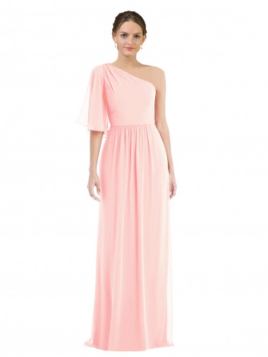 Best Soft Chiffon Long One Shoulder Pink A-Line Semi Formal Evening Dress