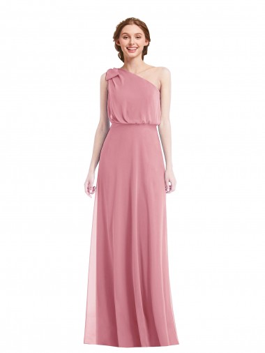 Best Soft Chiffon Long One Shoulder Skin Pink A-Line Semi Formal Evening Dress