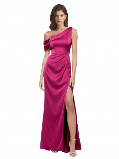 Best Stretch Satin Long One Shoulder A-Line Evening Dress