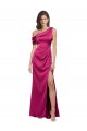 Best Stretch Satin Long One Shoulder A-Line Evening Dress