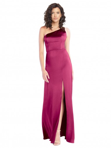 Best Stretch Satin Open Back Long One Shoulder A-Line Formal Evening Dress