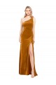 Best Stretch Velvet Long One Shoulder A-Line Formal Evening Dress