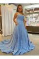 Best Velvet Sequin Court Train Scoop Neck A-Line Evening Dress