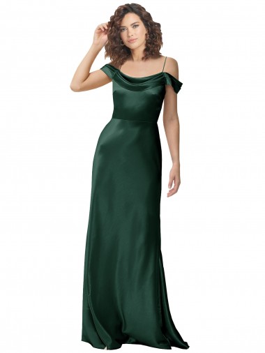 Best Stretch Satin V-Back Long Off the Shoulder A-Line Formal Evening Dress
