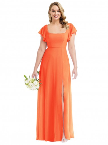 Best Soft Chiffon Open Back Long Square Neck A-Line Semi Formal Evening Dress