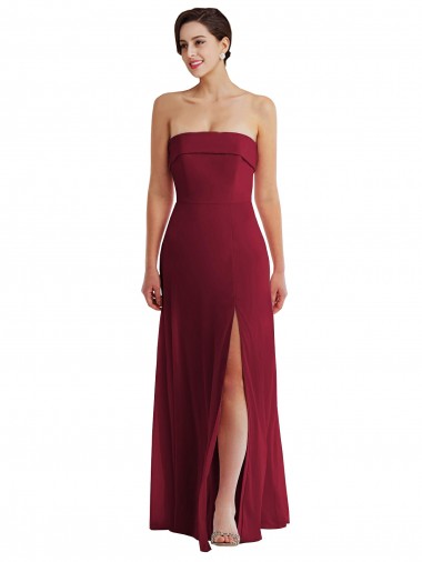 Best Soft Chiffon Low Back Long Strapless A-Line Formal Evening Dress