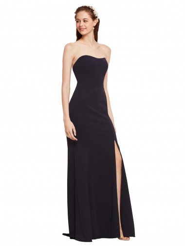 Best Stretch Crepe Low Back Long Strapless Dark Navy A-Line Formal Evening Dress