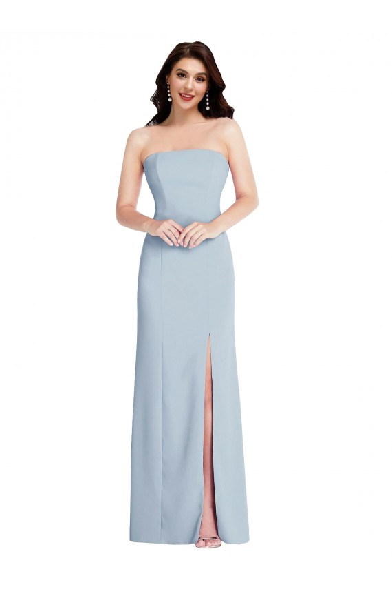 Best Stretch Crepe Low Back Long Strapless Light Sky Blue A-Line Formal Evening Dress