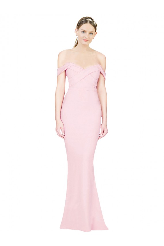 Best Stretch Crepe Low Back Long Strapless Pink A-Line Formal Evening Dress