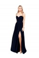 Best Soft Chiffon Long Spaghetti Straps Dark Navy A-Line Formal Evening Dress