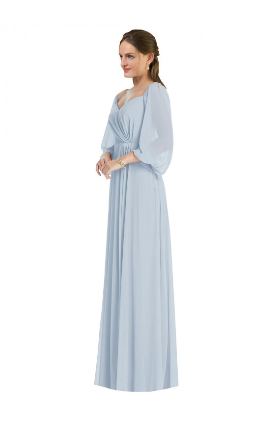 Best Soft Chiffon Long Off the Shoulder Sea Glass A-Line Formal Evening Dress