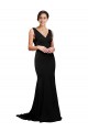 Best Silky Satin Low Back Sweep Train V-Neck A-Line Formal Evening Dress