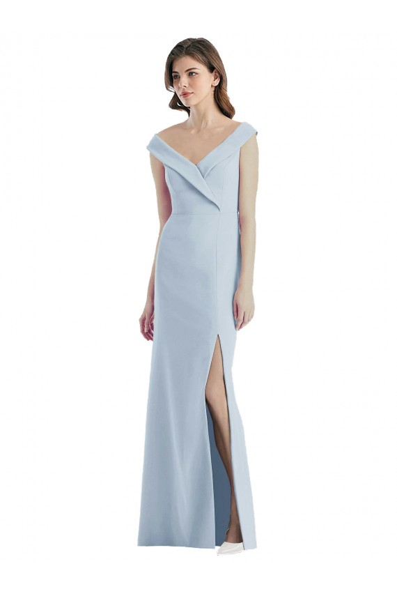 Best Stretch Crepe Long Off the Shoulder A-Line Black Tie Evening Dress