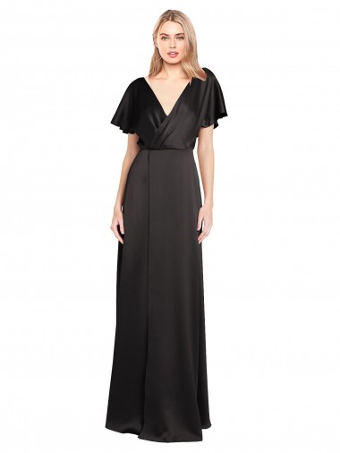 Best Stretch Satin Open Back Long V-Neck A-Line Evening Dress