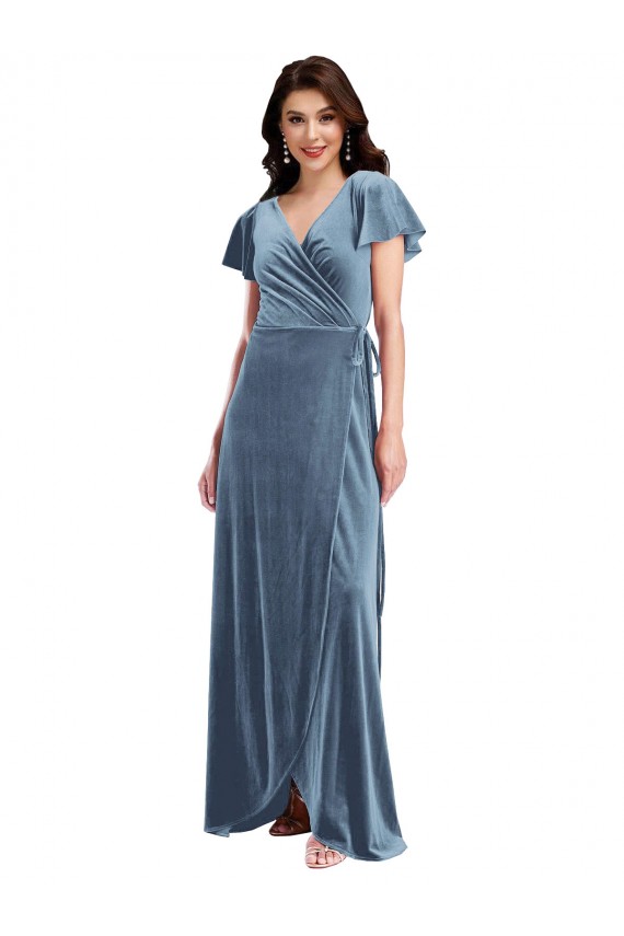 Best Stretch Velvet Long V-Neck A-Line Black Tie Evening Dress