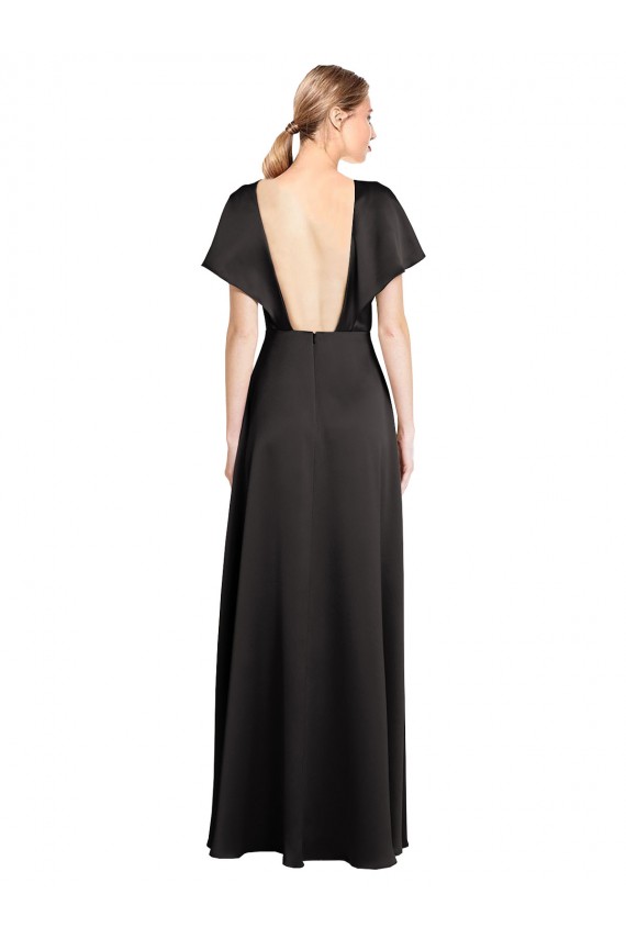 Best Stretch Satin Open Back Long V-Neck A-Line Evening Dress