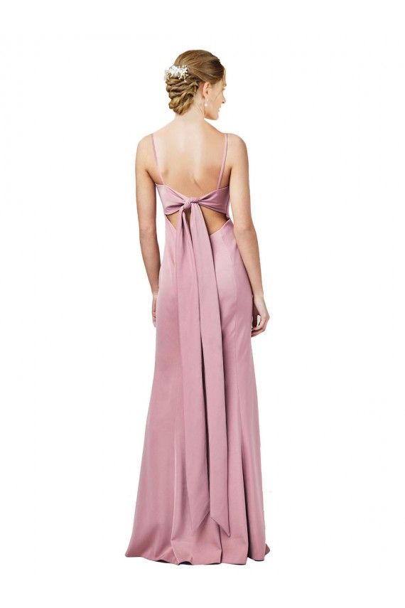 Best Stretch Crepe Open Back Long Spaghetti Straps Sheath Formal Evening Dress