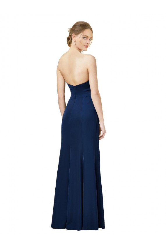 Best Stretch Crepe Low Back Long Strapless Black Sheath Formal Dress