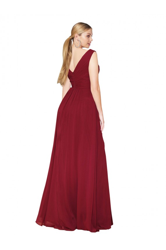 Best Soft Chiffon V-Back Long V-Neck A-Line Black Tie Evening Dress