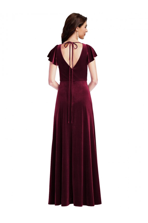 Best Stretch Velvet Long V-Neck A-Line Semi Formal Evening Dress
