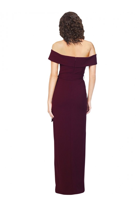 Best Stretch Crepe Low Back Long Off the Shoulder Sheath Formal Evening Dress