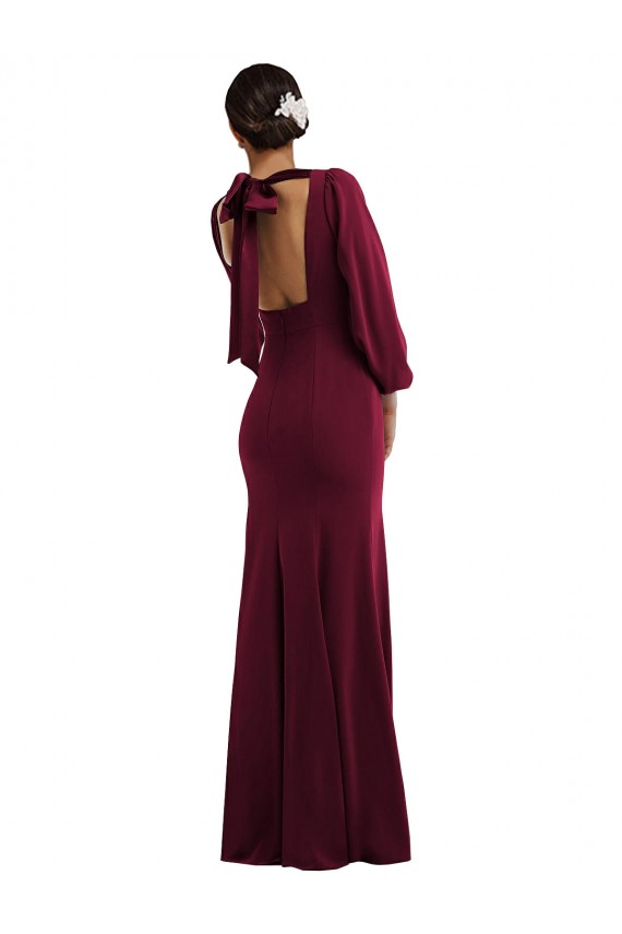 Best Stretch Crepe Open Back Long Bateau Neck Trumpet Formal Evening Dress