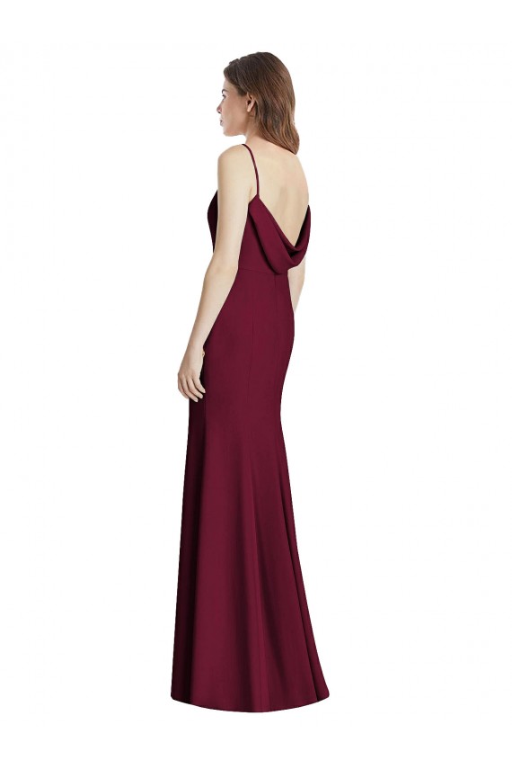 Best Stretch Crepe Open Back Long Bateau Neck Trumpet Semi Formal Evening Dress