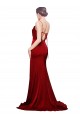 Best Stretch Satin Criss Cross Back Sweep Train Spaghetti Straps Sheath Black Tie Evening Dress