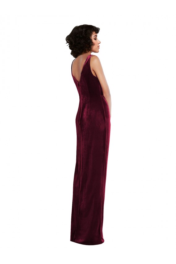 Best Stretch Velvet Long V-Neck Sheath Semi Formal Evening Dress