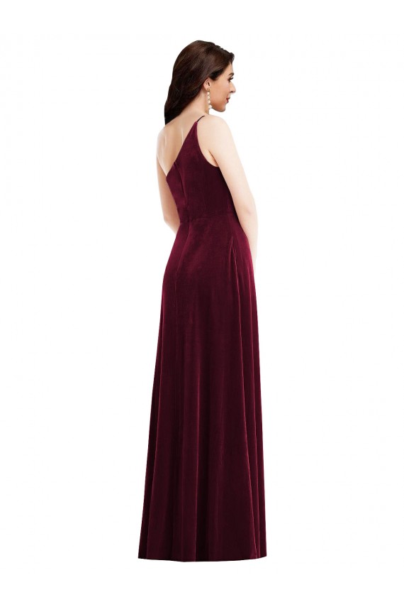 Best Stretch Velvet Long One Shoulder Trumpet Black Tie Evening Dress