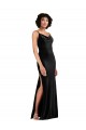 Best Stretch Velvet Low Back Long Cowl Neck Column Black Tie Evening Dress