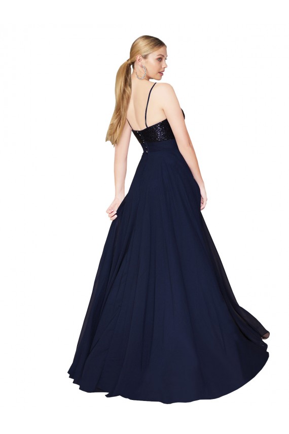 Best Soft Chiffon & Sequin Long Spaghetti Straps A-Line Semi Formal Evening Dress