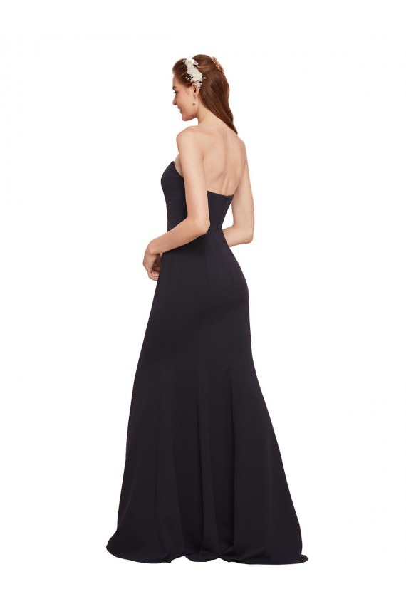 Best Stretch Crepe Low Back Long Strapless Dark Navy A-Line Formal Evening Dress