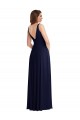 Best Soft Chiffon V-Back Long V-Neck Dark Navy A-Line Black Tie Evening Dress
