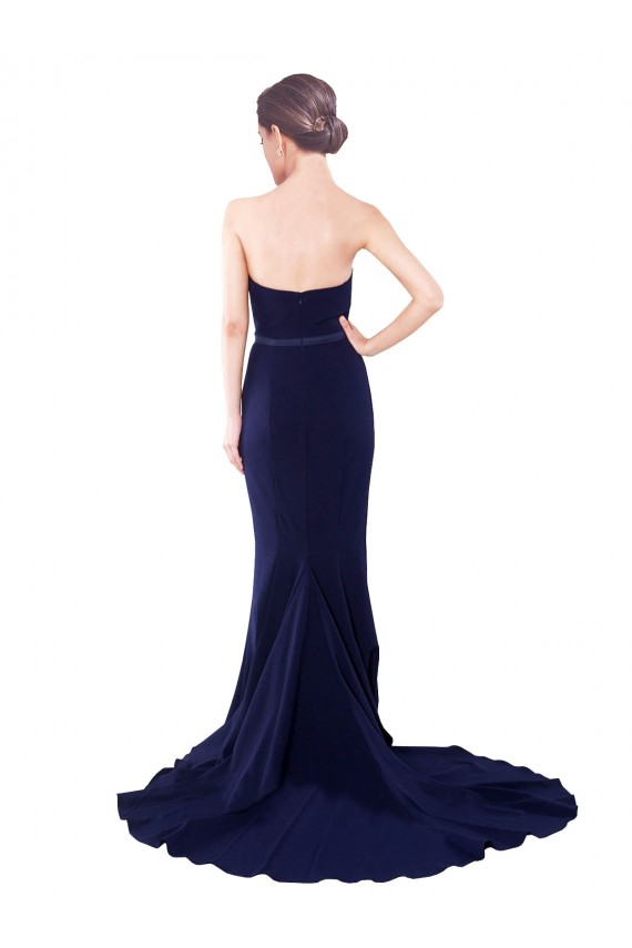 Best Stretch Crepe Low Back Sweep Train Sweetheart Mermaid Semi Formal Evening Dress