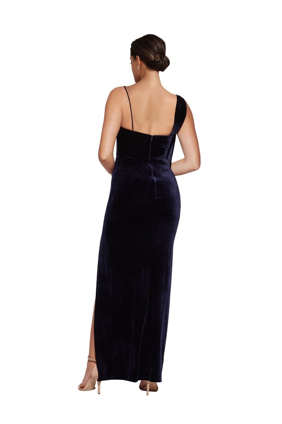 Best Stretch Velvet Low Back Long Spaghetti Straps Sheath Formal Evening Dress