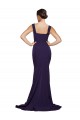 Best Stretch Crepe Sweep Train Square Neck Dark Navy Sheath Semi Formal Evening Dress