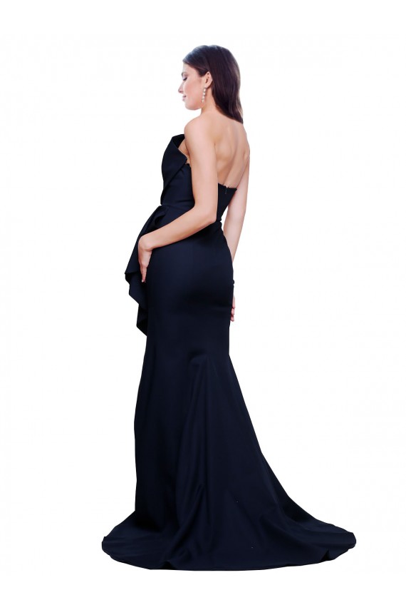 Best Stretch Crepe Low Back Sweep Train Strapless Sheath Semi Formal Evening Dress