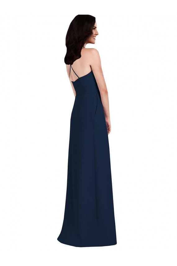 Best Stretch Crepe Criss Cross Open Back Long Halter Neck Trumpet Semi Formal Evening Dress