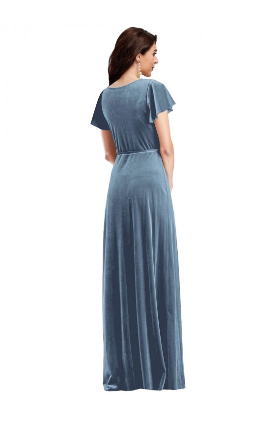 Best Stretch Velvet Long V-Neck A-Line Black Tie Evening Dress