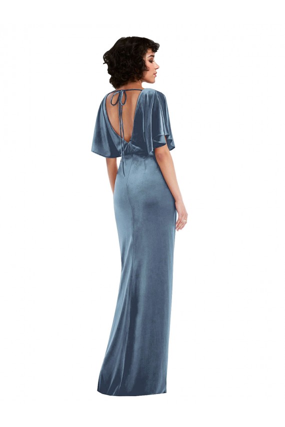 Best Stretch Velvet Open Back Long Sheath Semi Formal Evening Dress