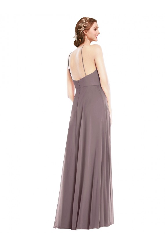 Best Soft Chiffon Low Back Long Halter Neck A-Line Formal Evening Dress