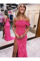 Best Velvet Sequin Sweep Train One Shoulder Sheath Evening Dress