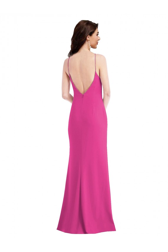 Best Stretch Crepe Open Back Long Halter Neck Fuchsia Trumpet Formal Evening Dress